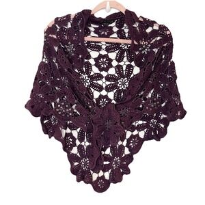 REDfish DESIGNS Purple Crochet Lace Sequin Shawl Cottagecore Granny Artsy OS